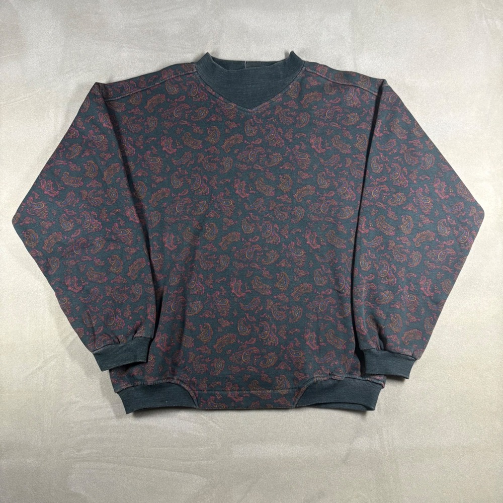 Vintage Introspect Sportswear Paisley Print Sweatshirt Mens Large Teal Burgundy